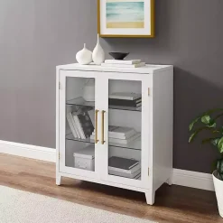 Hot Kirklands Home & Gold Glass Door Storage Cabinet White