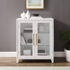 Hot Kirklands Home & Gold Glass Door Storage Cabinet White