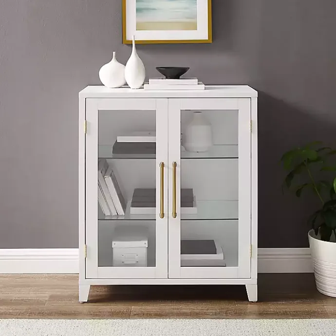Hot Kirklands Home & Gold Glass Door Storage Cabinet White