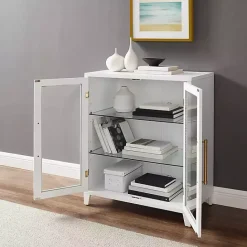 Hot Kirklands Home & Gold Glass Door Storage Cabinet White