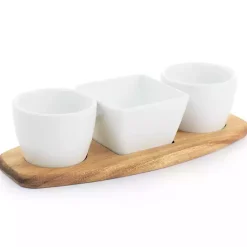 Hot Kirklands Home White Acacia Wood Base 4-pc. Tidbit Dish Set