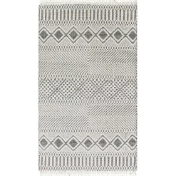 Best Kirklands Home White and Black Diamond Tassel Wool Area Rug, 5x7