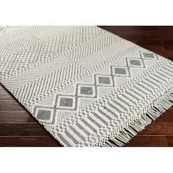 Best Kirklands Home White and Black Diamond Tassel Wool Area Rug, 5x7