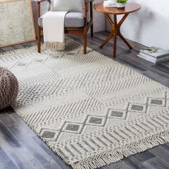 Best Kirklands Home White and Black Diamond Tassel Wool Area Rug, 5x7
