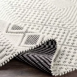 Outlet Kirklands Home White and Black Diamond Tassel Wool Area Rug, 8x10