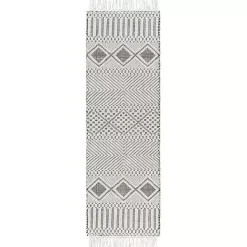 Outlet Kirklands Home White and Black Diamond Tassel Wool Runner, 2x8