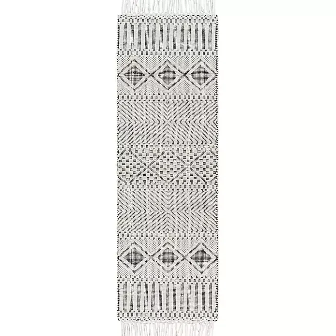 Outlet Kirklands Home White and Black Diamond Tassel Wool Runner, 2x8