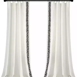 New Kirklands Home White and Black Embroidered Curtain Panel, 84 in.