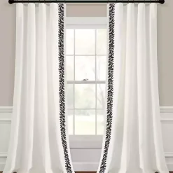 New Kirklands Home White and Black Embroidered Curtain Panel, 84 in.