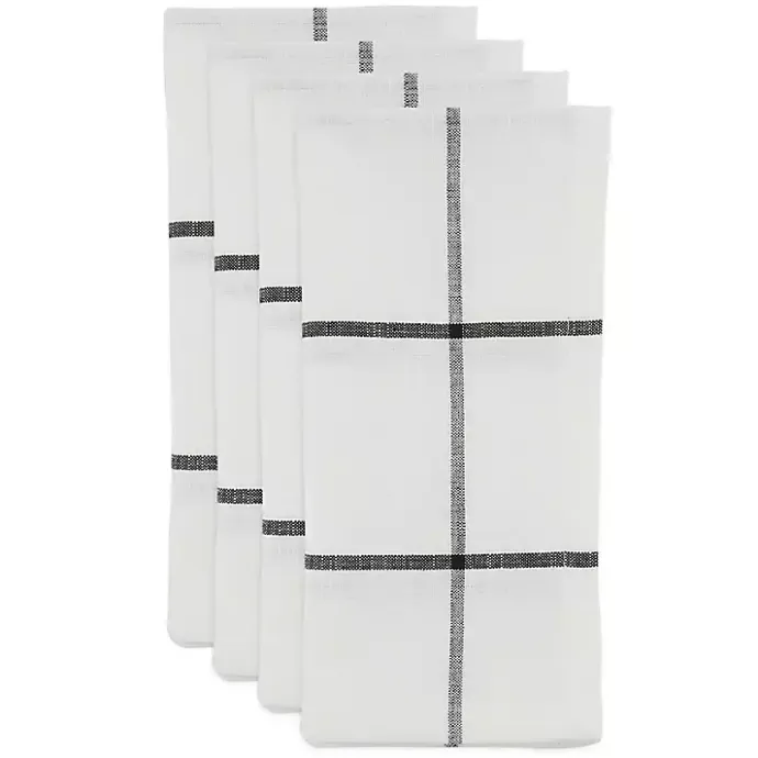 Kirklands Home White and Black Plaid Cotton Napkins, Set of 4