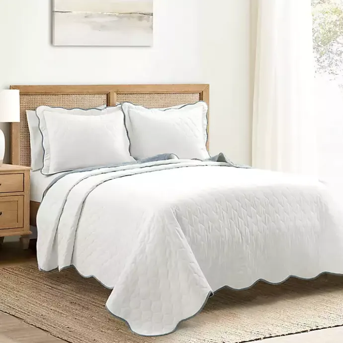 Discount Kirklands Home White and Blue Scallop 3-pc. King Quilt Set