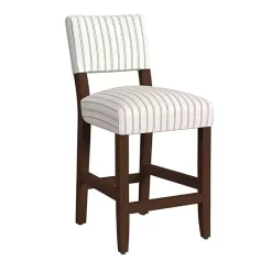 Hot Kirklands Home White and Blue Striped Dark Walnut Counter Stool