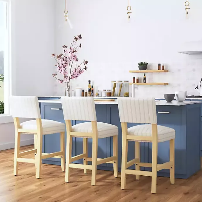 Online Kirklands Home and Blue Striped Natural Counter Stool White