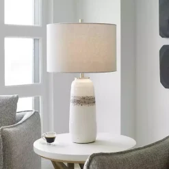 Sale Kirklands Home White and Brown Distressed Stripe Table Lamp Gray