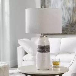 Sale Kirklands Home White and Brown Distressed Stripe Table Lamp Gray