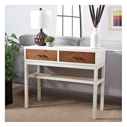 New Kirklands Home White and Brown Herringbone Console Table