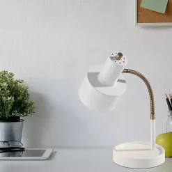 Discount Kirklands Home White and Gold Brayden Charging Desk Lamp