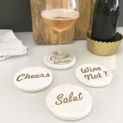 Sale Kirklands Home White and Gold Marble Wine Coasters, Set of 4