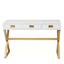 Clearance Kirklands Home White and Gold Metal Desk with Outlets
