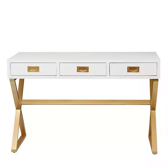 Clearance Kirklands Home White and Gold Metal Desk with Outlets