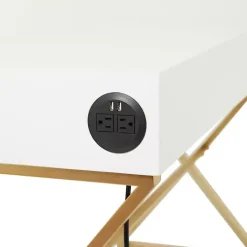 Clearance Kirklands Home White and Gold Metal Desk with Outlets