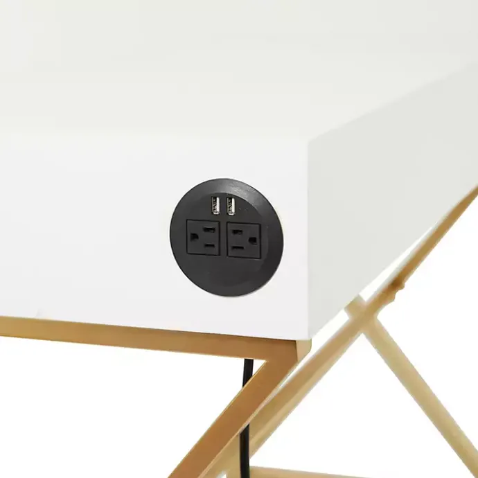 Clearance Kirklands Home White and Gold Metal Desk with Outlets