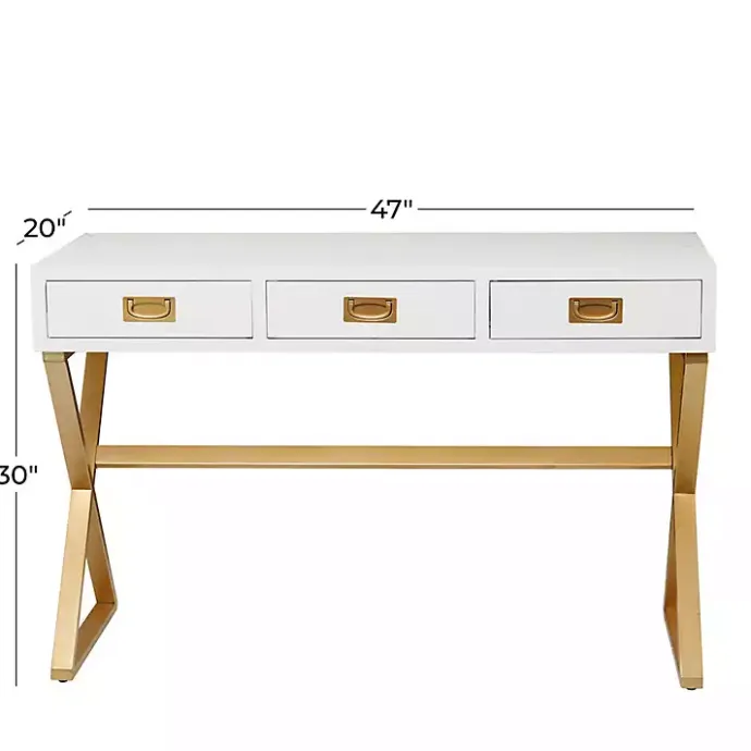 Clearance Kirklands Home White and Gold Metal Desk with Outlets