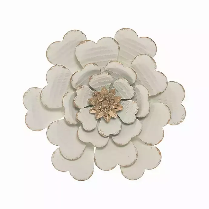 Kirklands Home and Gold Metal Flower Large Wall Plaque White