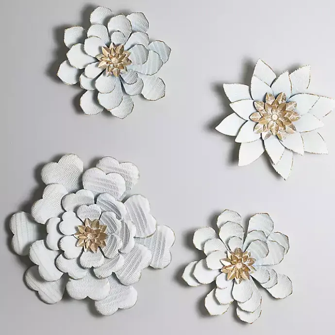 Kirklands Home and Gold Metal Flower Large Wall Plaque White