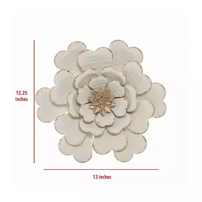 Kirklands Home and Gold Metal Flower Large Wall Plaque White