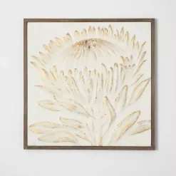 New Kirklands Home White and Gold Protea Framed Wall Plaque