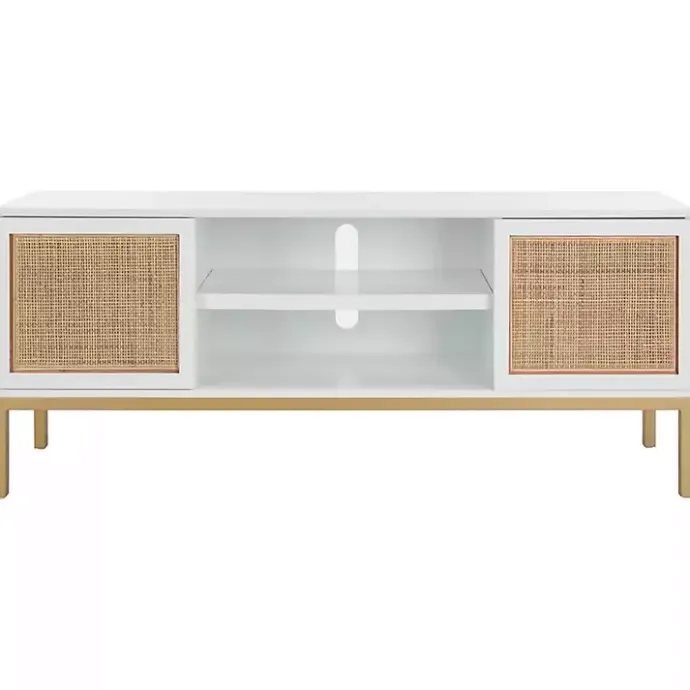 Clearance Kirklands Home and Gold Rattan Media Cabinet White