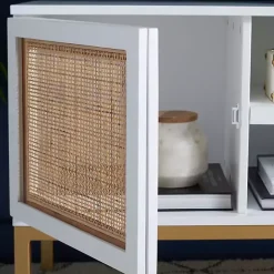 Clearance Kirklands Home and Gold Rattan Media Cabinet White