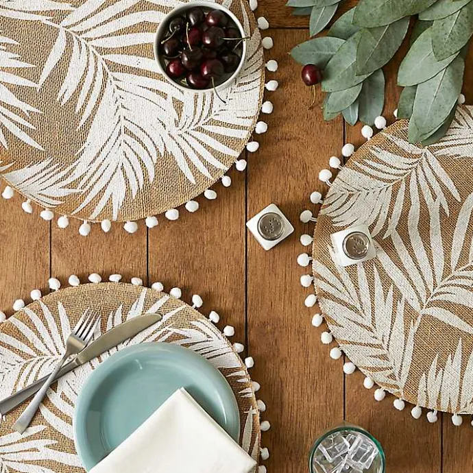 Kirklands Home White and Natural Fern Round Placemats, Set of 6