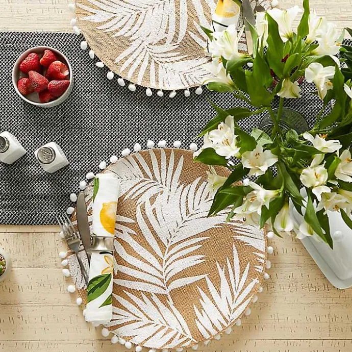 Kirklands Home White and Natural Fern Round Placemats, Set of 6