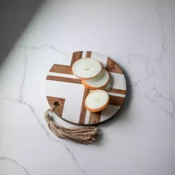 Kirklands Home White and Natural Wood Geometric Cutting Board