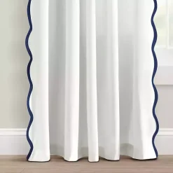 New Kirklands Home White and Navy Scalloped Curtain Panel Set, 84 in.