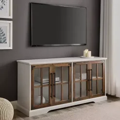 Outlet Kirklands Home and Rustic Oak Glass Door TV Stand White