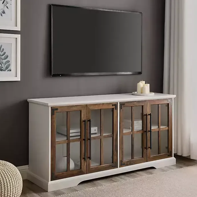 Outlet Kirklands Home and Rustic Oak Glass Door TV Stand White