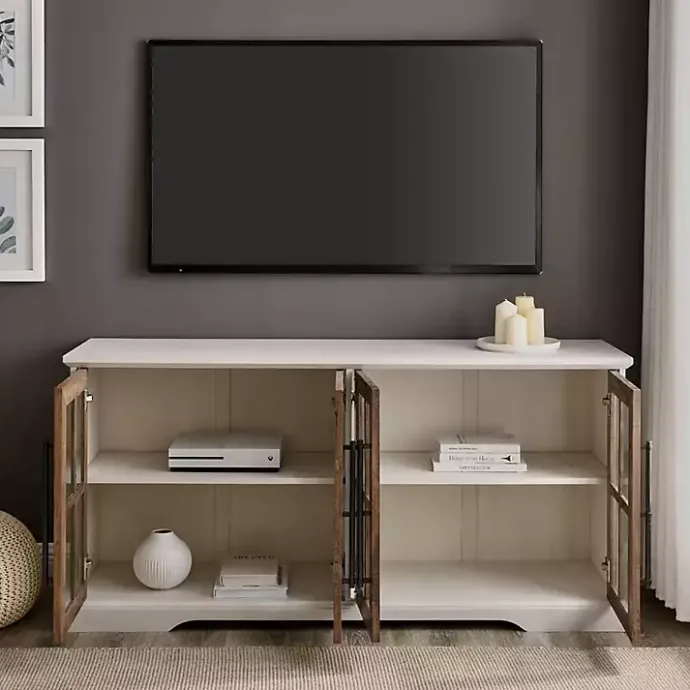 Outlet Kirklands Home and Rustic Oak Glass Door TV Stand White