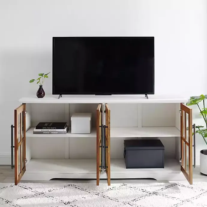 Outlet Kirklands Home and Rustic Oak Glass Door TV Stand White