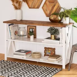 Sale Kirklands Home White and Rustic Oak Wood Farmhouse Console Table