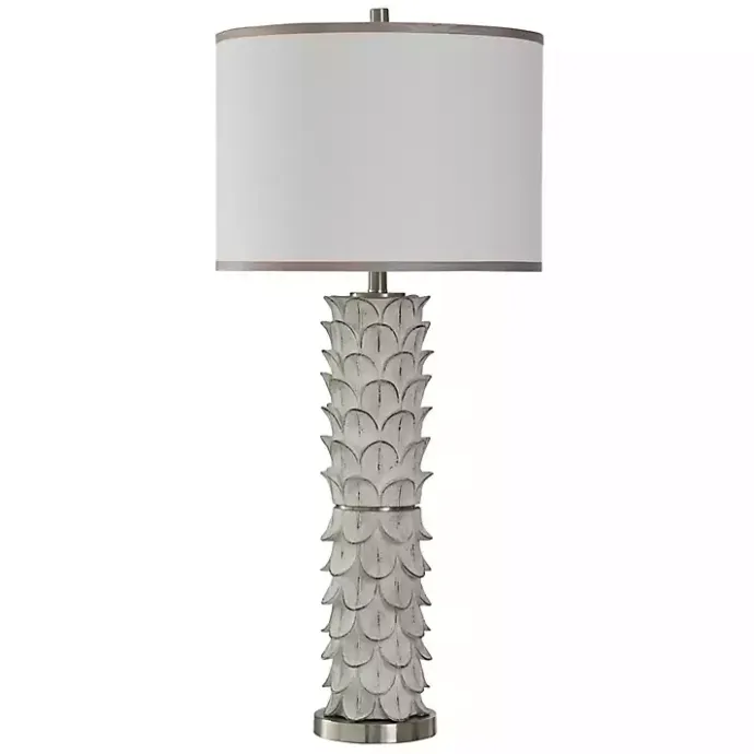 New Kirklands Home White and Silver Carved Tallulah Buffet Lamp