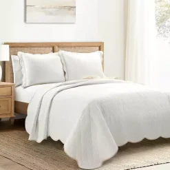 New Kirklands Home White and Tan Scallop 3-pc. King Quilt Set
