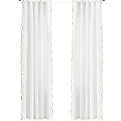 Clearance Kirklands Home White and Tan Scalloped Curtain Panel Set, 84 in.