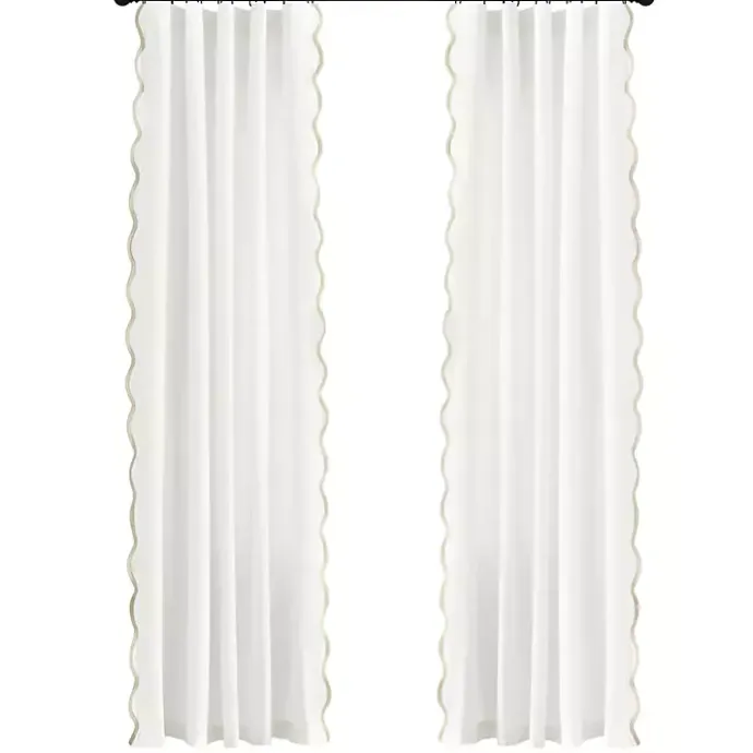 Clearance Kirklands Home White and Tan Scalloped Curtain Panel Set, 84 in.