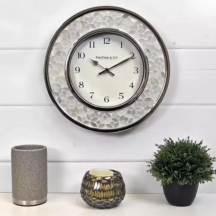 New Kirklands Home White Arabesque Mosaic Frame Wall Clock