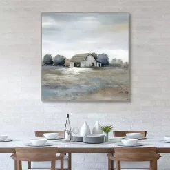 Kirklands Home White Barn in Pasture Framed Canvas Art Print Gray