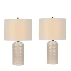 Online Kirklands Home Basket Weave Ceramic Table Lamps, Set of 2 White