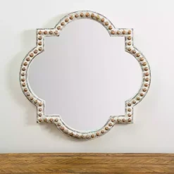 Hot Kirklands Home White Beaded Quatrefoil Wall Mirror